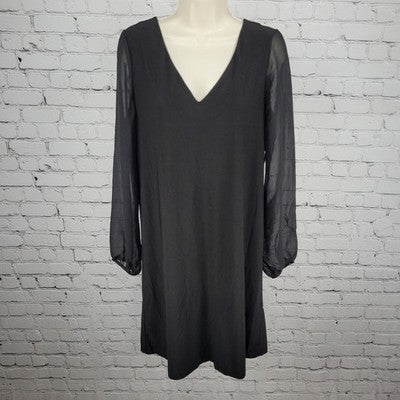 NWT Emma & Michele Black Sheer Long Sleeve Tie Back Stretch Dress Small S