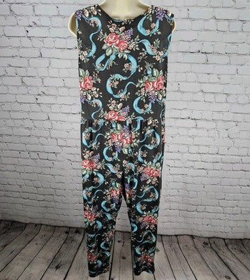 VTG Mainberry Inc Los Angeles Multicolor Floral Sleeveless Tapered Jumpsuit US L
