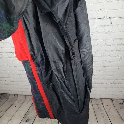 VTG Herman Kay Black Red Wool Blend Hooded Buttoned Long Heavy Over Coat 20W