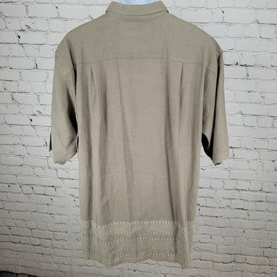 Nautica Brown Linen Blend Breathable Button Up Short Sleeve Shirt Size XL