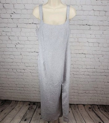 VTG JR Nites Calendo Grey Floral Embossed Glitter Side Slit Maxi Dress 10P