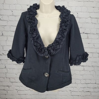 Nick & Mo Nordstrom Black Buttoned Ruffle 3/4 Sleeve Stretch Jacket Large L