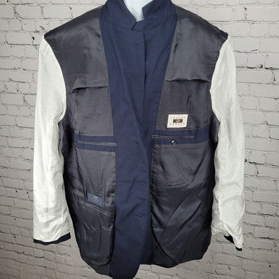 Joseph Abboud Navy 100% Wool Marzotto Super 100's Blazer Sport Coat US 50R *hole
