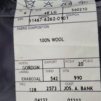 Jos A Bank Dark Grey 100% Wool Signature 2 Button Blazer Sport Coat Size 48L