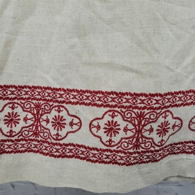 Susan Gail Collection Beige Linen Blend Red Print Buttoned Wrap Unlined Skirt 12
