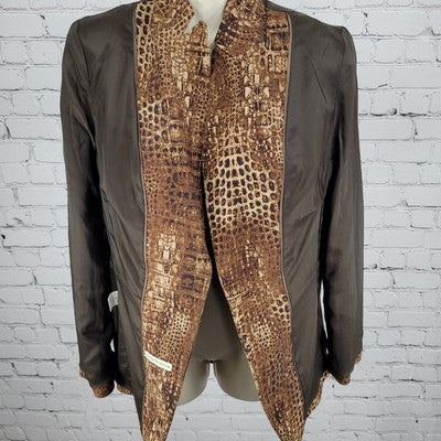 Peace Of Cloth Brown Animal Print 1 Button Stretch Blazer Jacket USA Made Size 8