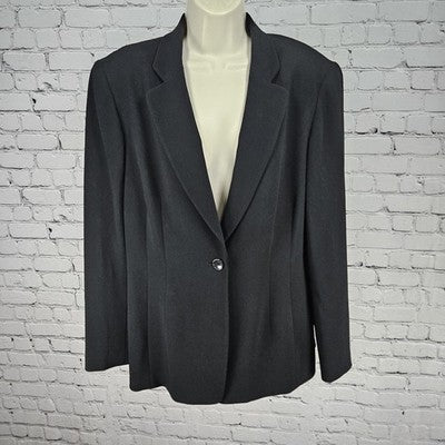 VTG Ann Taylor Black 1 Button Ventless Notch Pockets Blazer Suit Jacket USA 12
