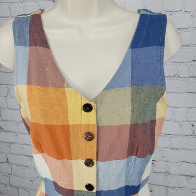 Mata Traders Multicolor Check Sleeveless Buttoned Zip A Line Mini Short Dress XS
