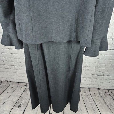 VTG Jones New York Black 100% Wool Midi Skirt Suit 2 Piece Set USA 10/12