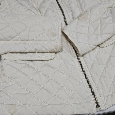 Talbots Ivory Quilted Insulated Lightweight Stand Up Collar Zip Jacket Petite