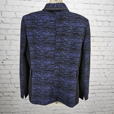 Tahari Black Purple Knit Textured Snapped Collared Pockets Lined Jacket 12
