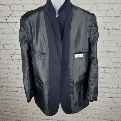 Oleg Cassini Navy 100% Wool 3 Button Ventless Notch Blazer Sport Coat 42L