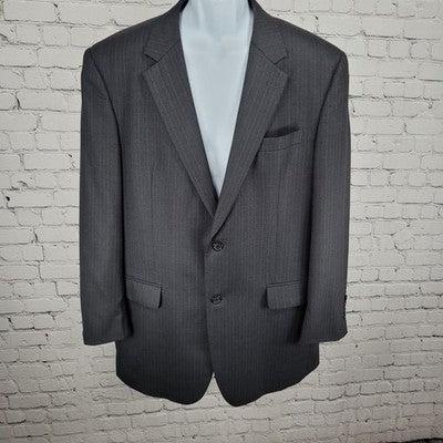 Jos A Bank Black 100% Wool Pinstriped 2 Button Notch Blazer Sport Coat 44L
