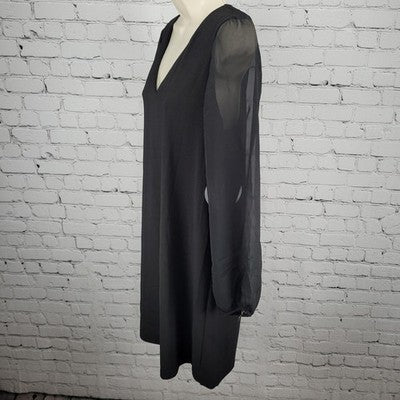 NWT Emma & Michele Black Sheer Long Sleeve Tie Back Stretch Dress Small S