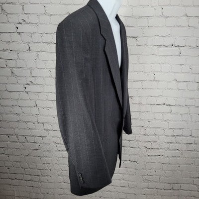 Jack English Grey 100% Wool Pinstriped 2 Button Ventless Blazer Sport Coat 42L