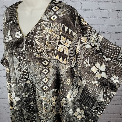 Sante Classics Brown Floral Satin Gold Trim Neck Pakistan Made Kaftan One Size