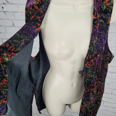 VTG Maren Multicolor Velvety Metallic Floral Toggle Vest USA Made Size Medium M