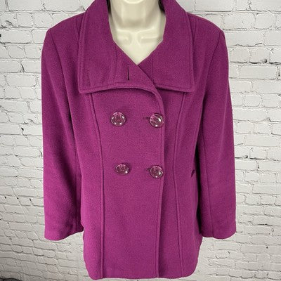 Steve Madden Purple Wool Blend Buttoned Vented Pea Coat Pockets Size Small S