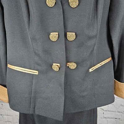 VTG Roaman's Black Gold Skirt Suit Set 2 Piece Double Breasted Jacket Medium M
