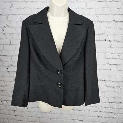 VTG Hucke Black Wool Blend European 2 Button Peak Blazer Suit Jacket 44 US L/XL