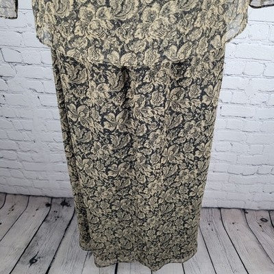 VTG Coldwater Creek Brown Black Floral Lightweight 3/4 Sleeve Dress USA Small S