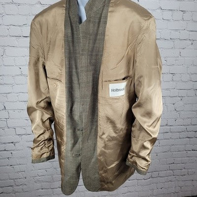 Holbrook Tan Houndstooth 2 Button Ventless Notch Blazer Sport Coat Size 42XL