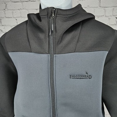 Falconhead Antigua Grey Black Activewear Stretch Full Zip Hooded Jacket Large L