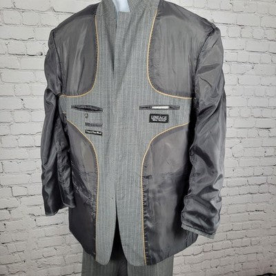 Lineage Grey Super Fine Wool Pinstriped Full Suit Set Blazer Size 46L Pants 40L
