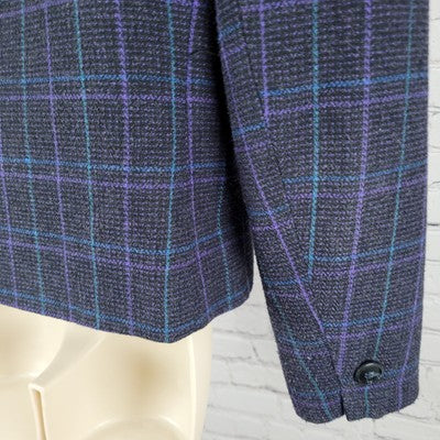 VTG Club 5' 4" Black & Purple Check Double Breasted Suit Jacket USA Made Size 4P