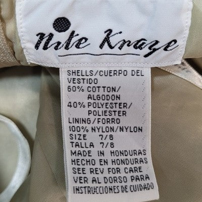VTG Nite Kraze Gold Metallic Satin Floral Strappy Fit & Flare Short Dress 7/8