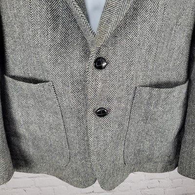 Barrage Grey Wool Linen Blend Tweed Herringbone Blazer Sport Coat Size 38R