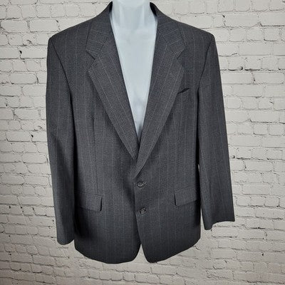 Jack English Grey 100% Wool Pinstriped 2 Button Ventless Blazer Sport Coat 42L
