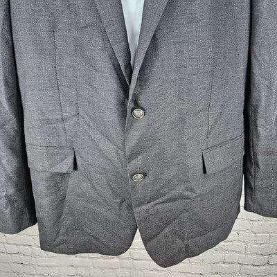 Stafford Grey 100% Wool 2 Button Single Vented Notch Blazer Sport Coat 46R