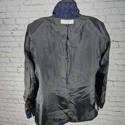 Tahari Black Purple Knit Textured Snapped Collared Pockets Lined Jacket 12