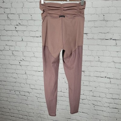 Body Language Purple Stretch Ruched Mesh Yoga Pants Leggings Size XS (22x26)
