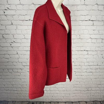 Harve Benard Red Open Classic Collared Pockets Unlined Jacket Size Large L