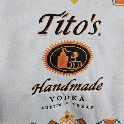 Tito's Vodka White Orange Pixel Print Embroidered Logo Pullover Sweatshirt XL