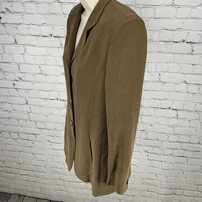 VTG Rena Rowan Brown 100% Silk Lightweight Lined Buttoned Pockets Jacket Size 6P