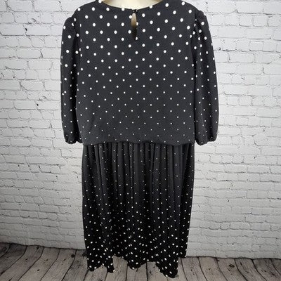 Jenny Black Polka Dot Puff 3/4 Sleeve Unlined Stretch Blouson Midi Dress USA 3X