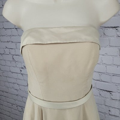 Mori Lee Cream Chiffon Satin Accents Strapless A Line Bridesmaid Short Dress 7/8