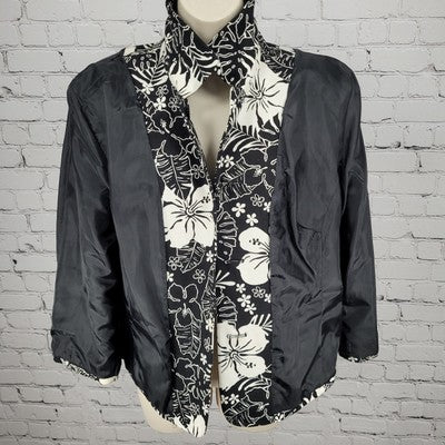 Croft & Barrow Black & White Floral Cotton Stretch Buttoned Lined Jacket Size 14