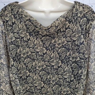 VTG Coldwater Creek Brown Black Floral Lightweight 3/4 Sleeve Dress USA Small S