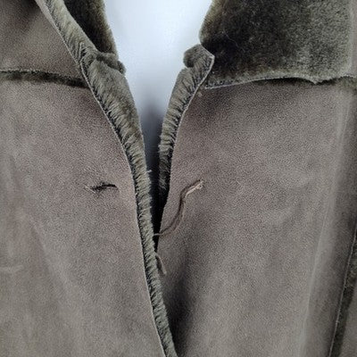Blanc Noir Brown Suede Like Faux Fur Buttoned Collared Cuffed Long Coat Size XL