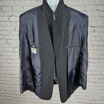 Marco Viali Black Pinstriped 3 Button Ventless Notch Blazer Sport Coat 42R