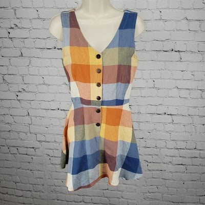 Mata Traders Multicolor Check Sleeveless Buttoned Zip A Line Mini Short Dress XS