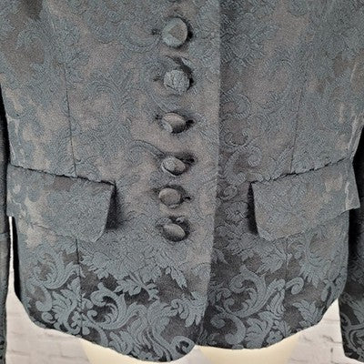 Geoffrey Beene Sport Black Damask Floral Buttoned Notch Blazer Jacket Size 10