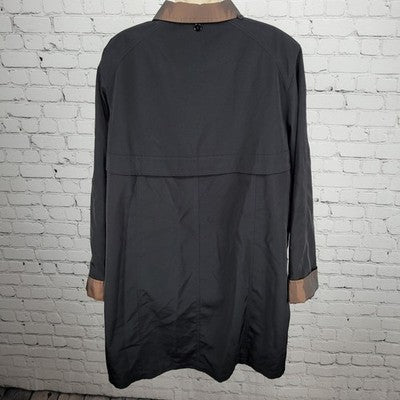 Gallery Black Brown Full Zip Snap Lightweight Lined Rain Coat Jacket Size XL