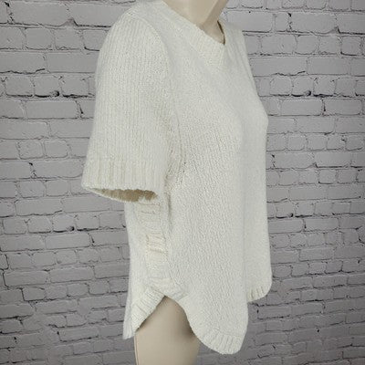 Anthropologie White Soft Cozy Chunky Knit Short Sleeve Sweater Top Size XS