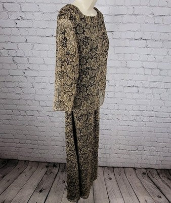 VTG Coldwater Creek Brown Black Floral Lightweight 3/4 Sleeve Dress USA Small S