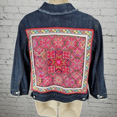 Customized Homemade Denim Girl ATX Blue Embellished Jean Boho Denim Jacket M